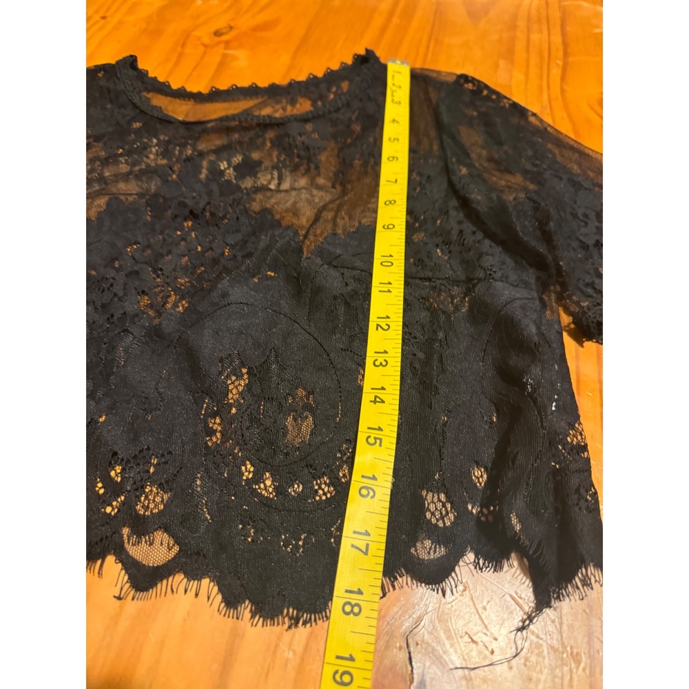 Sheer‎ Black Lace Top Medium Romantic Goth Dark Academia Fairy Grunge Layering - Picture 5 of 7
